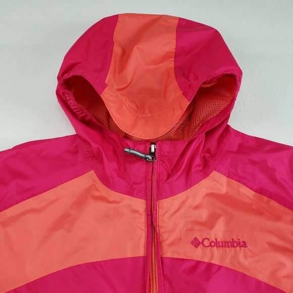 Columbia Hooded Rain Jacket Girls Large 14/16 Pink Full Zip Lined Nylon Coat - Picture 3 of 12